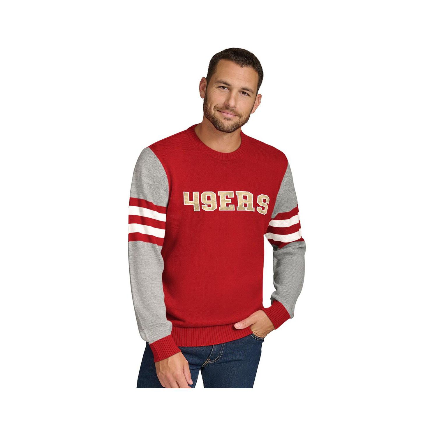 Men's Scarlet/Heather Gray San Francisco 49ers Acrylic Crewneck Pullover Sweatshirt