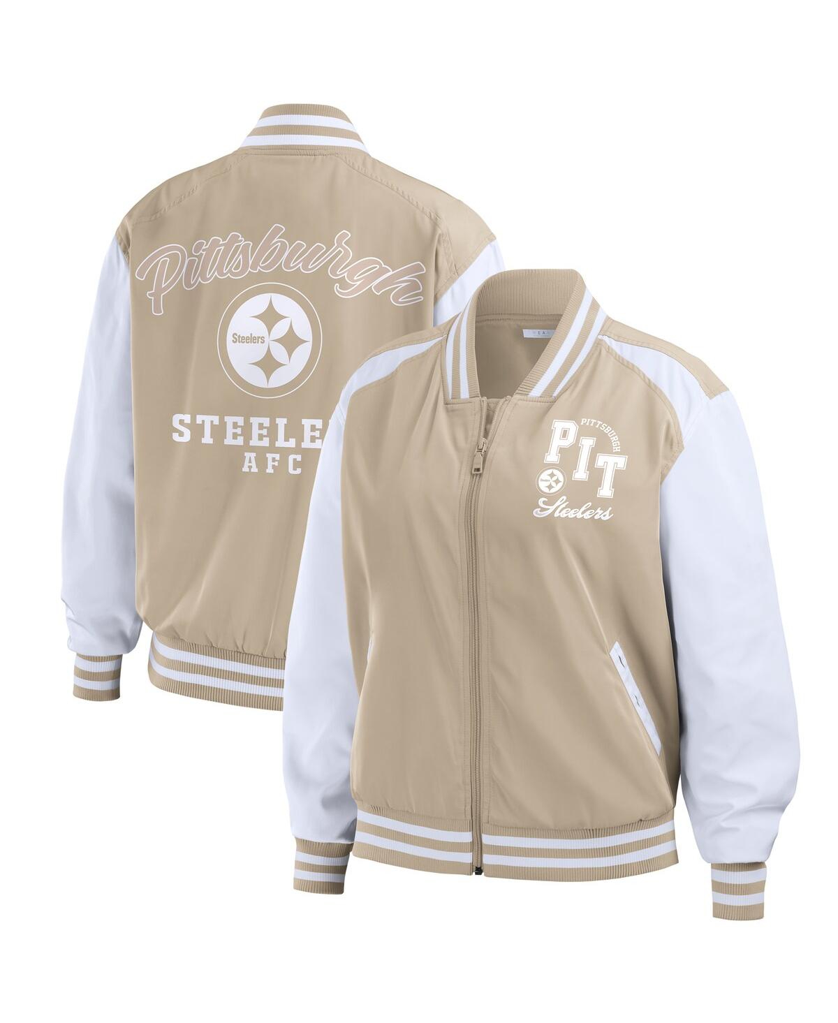 Wear By Erin Andrews Women's Tan Pittsburgh Steelers Tonal Full-zip Bomber Jacket In Neutral