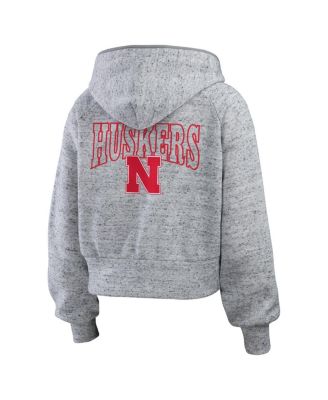 Women's Heather Gray Nebraska Huskers Wear Speckle Double-Hit Raglan Full-Zip Hoodie