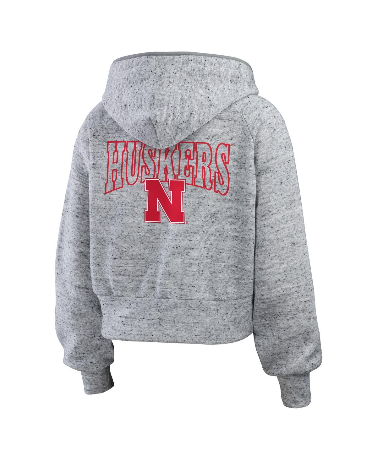 Wear by Erin Andrews Women's Heather Gray Nebraska Huskers Speckle Double-Hit Raglan Full-Zip Hoodie