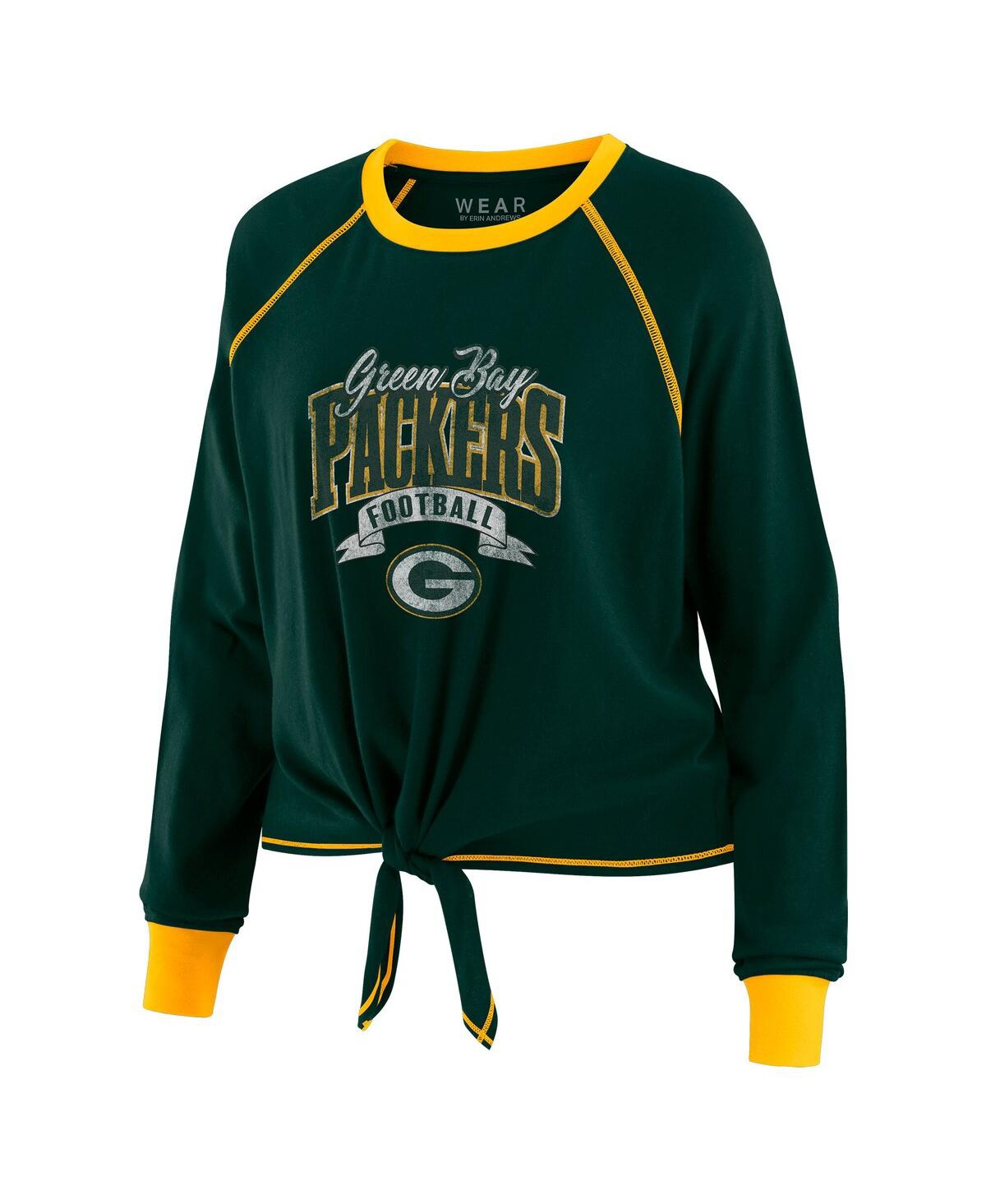 Wear by Erin Andrews Women's Green/Gold Green Bay Packers Plus Size Tie-Front Long Sleeve Top