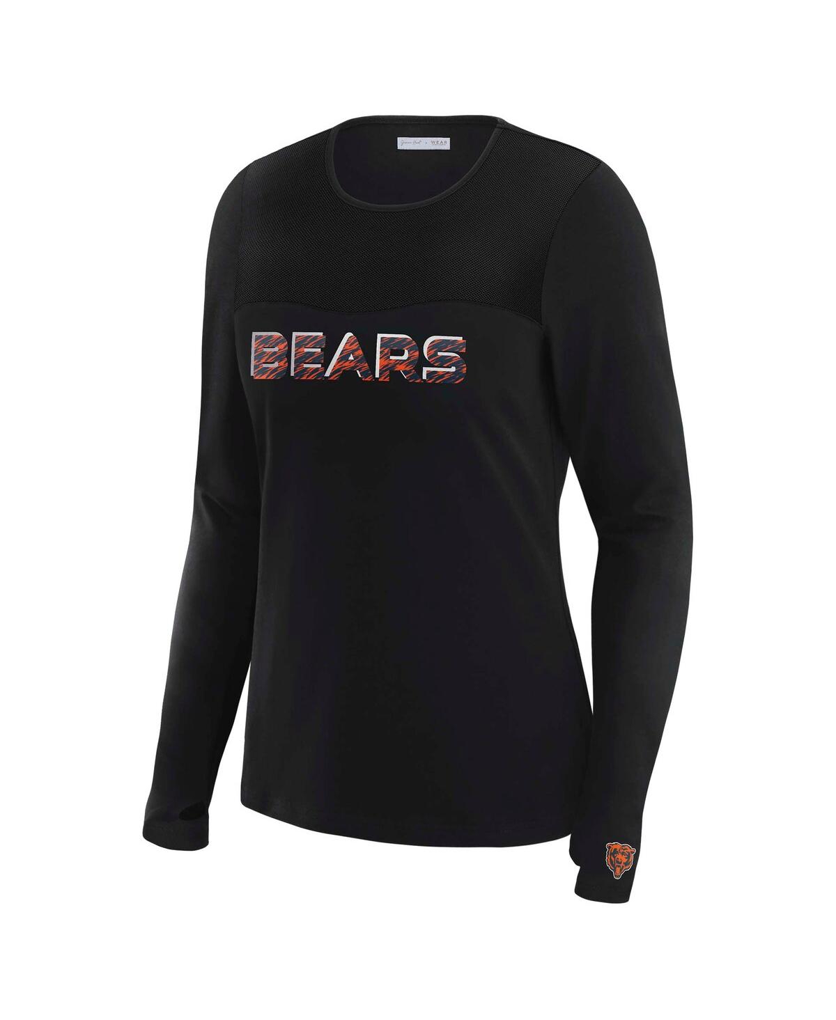 Wear By Erin Andrews Women's X Gracie Hunt Black Chicago Bears Mesh Panel Long Sleeve T-shirt In Black