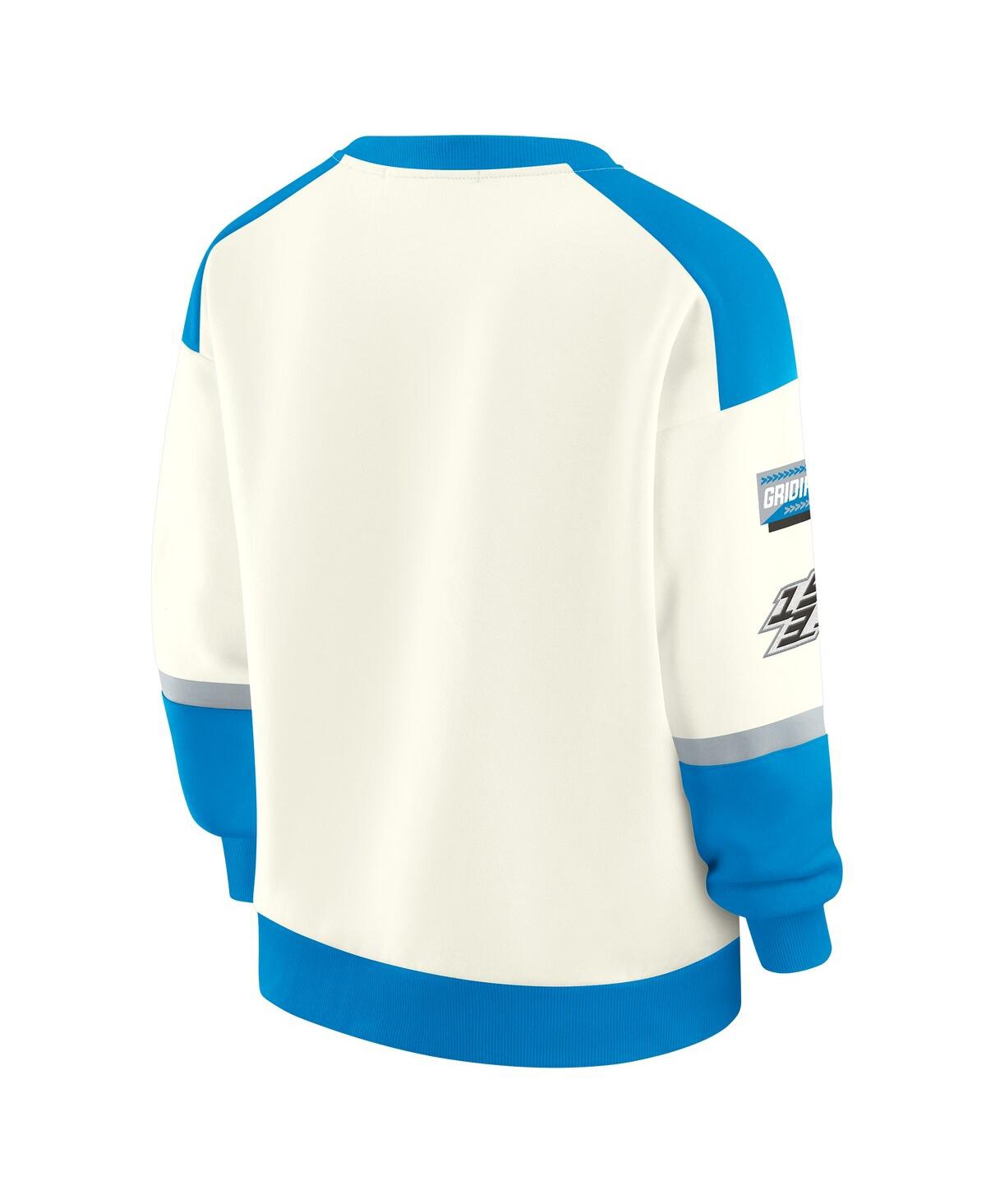 Wear By Erin Andrews Women's Cream Detroit Lions Racing Crew V-neck Sweatshirt In White