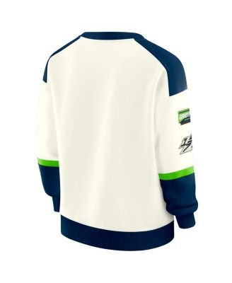Women's Cream Seattle Seahawks Racing Crew V-Neck Sweatshirt