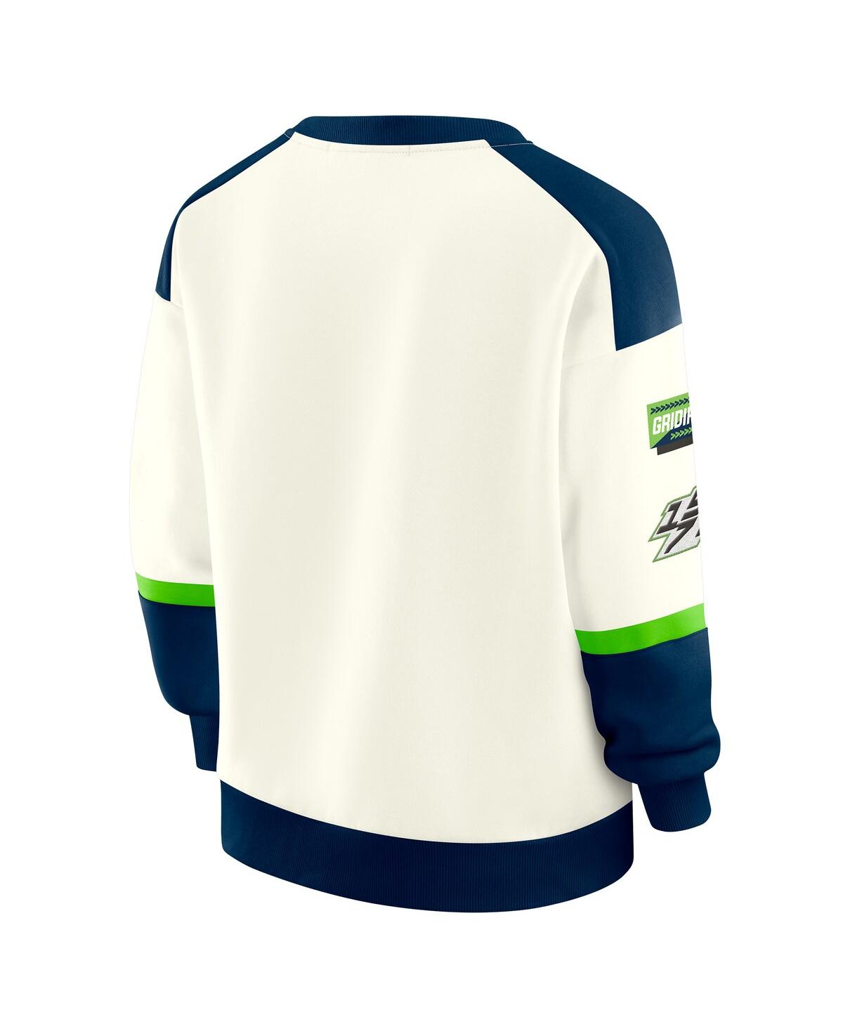 Wear by Erin Andrews Women's Cream Seattle Seahawks Racing Crew V-Neck Sweatshirt