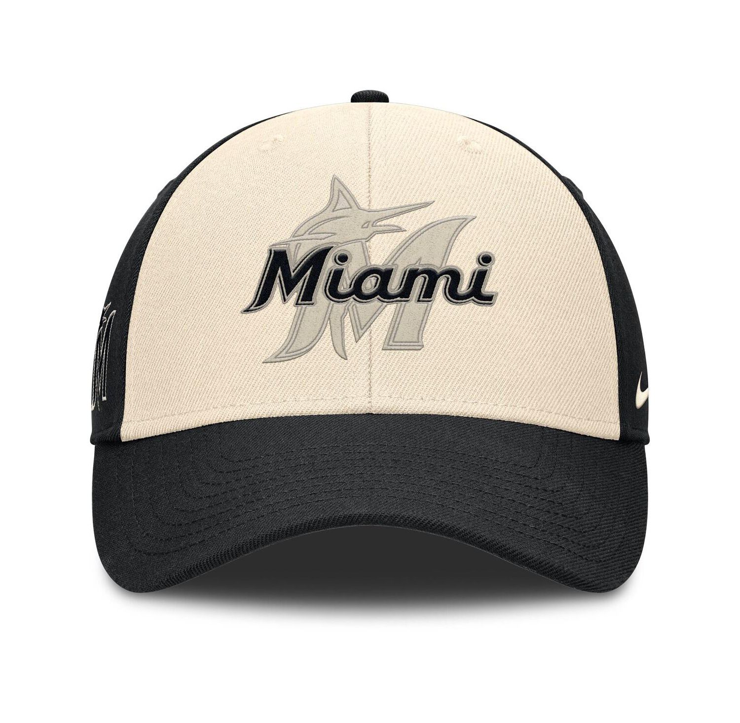 Men's Black/Natural Miami Marlins Statement Club Performance Adjustable Hat