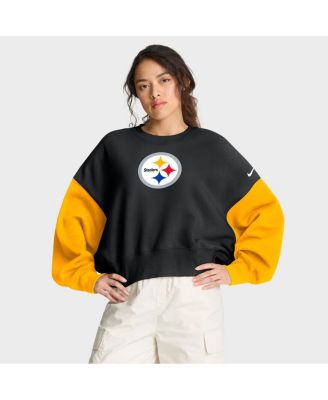 Nike - Women's Black Pittsburgh Steelers Oversized Color-Block Pullover Sweatshirt