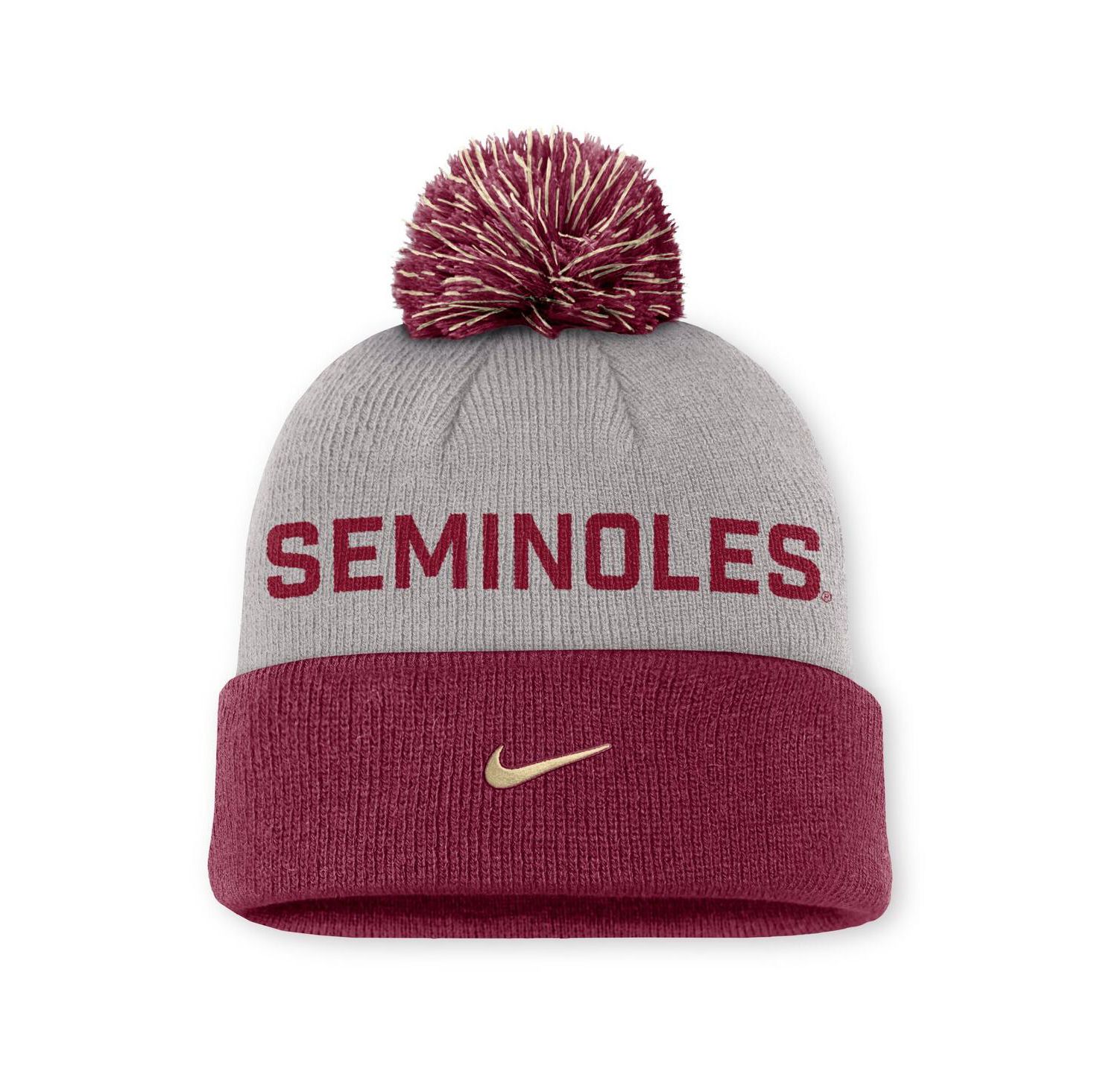 Men's Gray/Garnet Florida State Seminoles Primetime Peak Cuffed Knit with Pom Hat