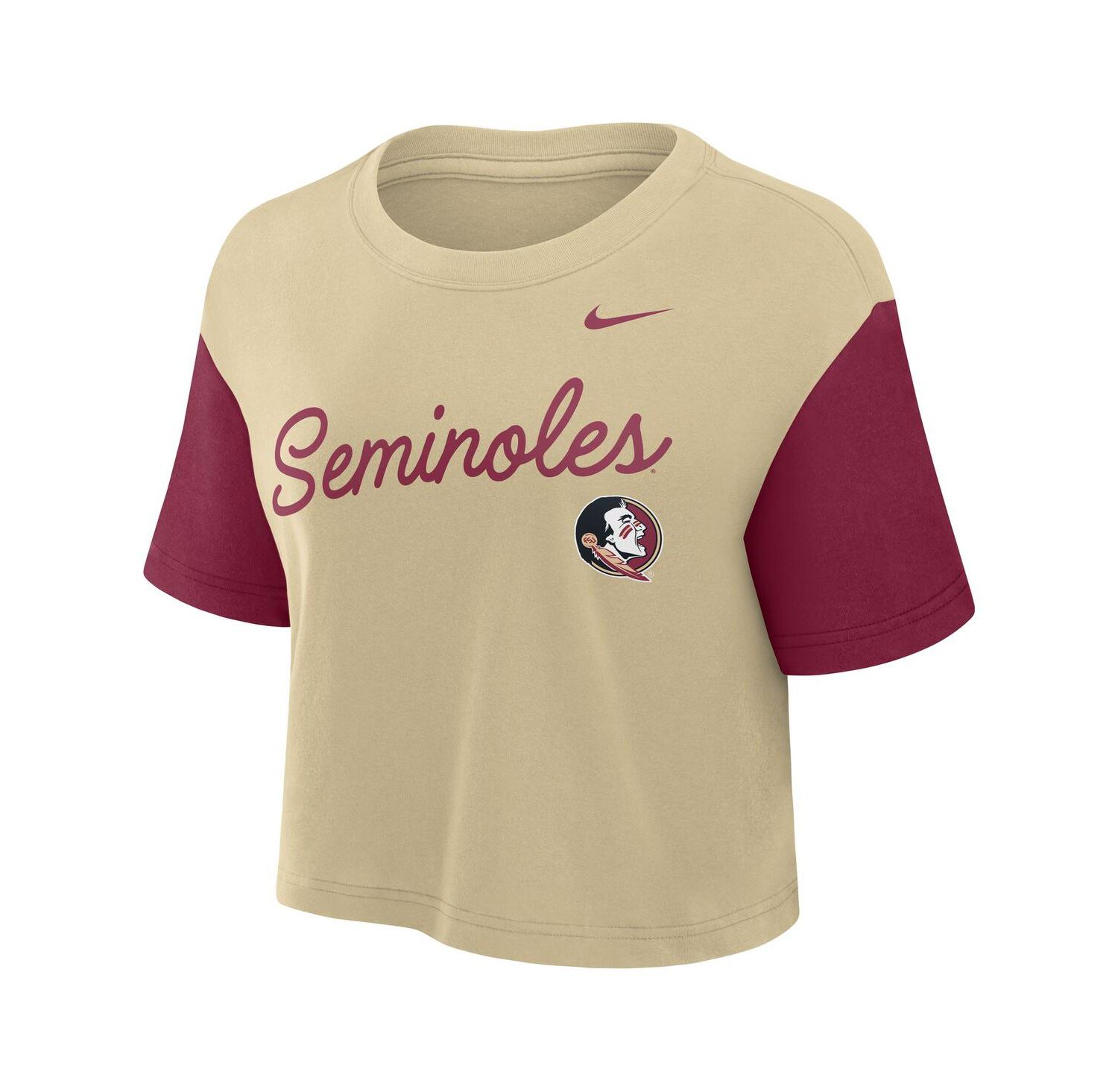 Women's Gold/Garnet Florida State Seminoles Color-Block Script Dri-FIT Cropped T-Shirt