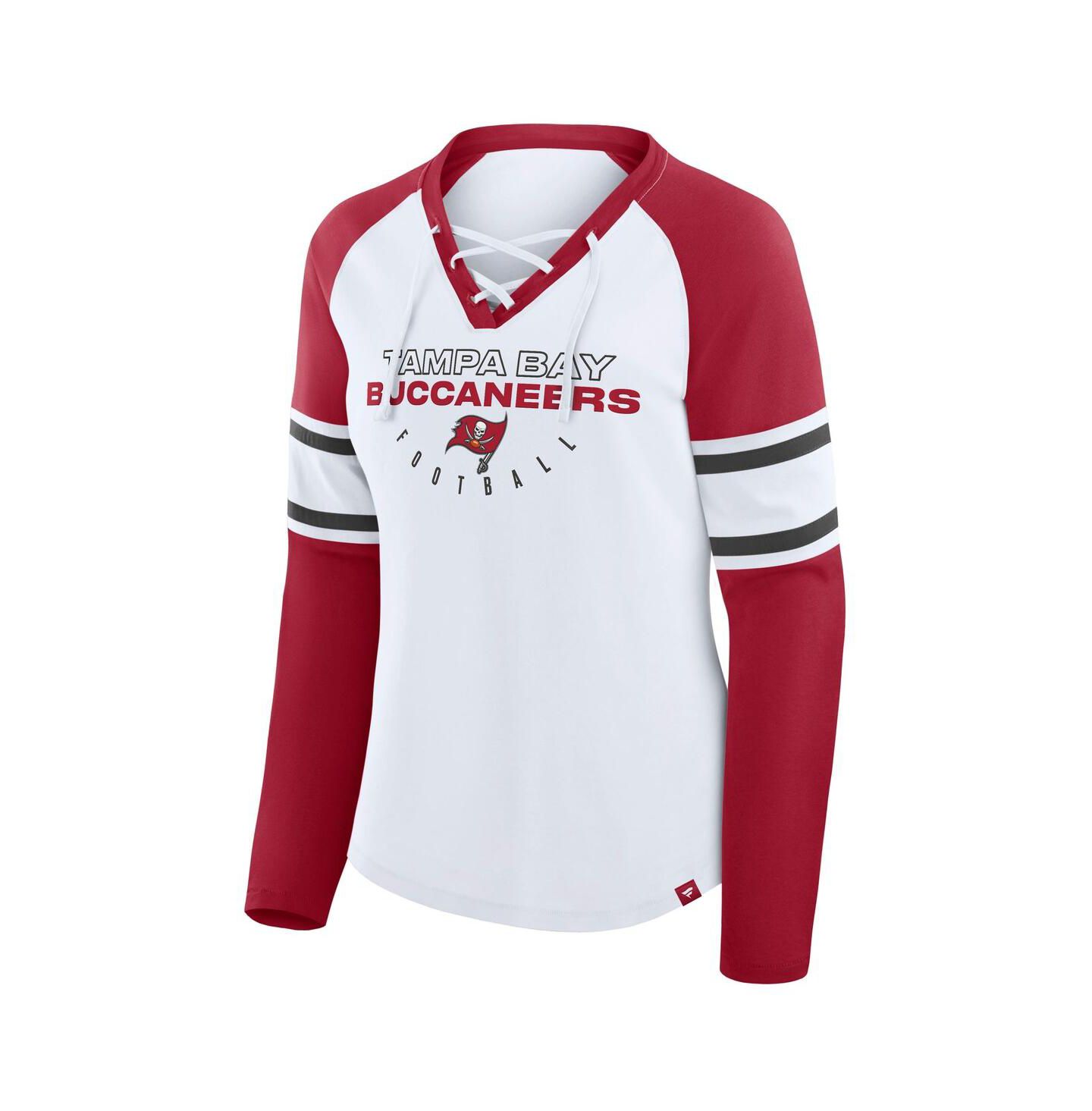 Женская футболка Fanatics White/Red Tampa Bay Buccaneers Redzone Blitz Package Raglan Lace-Up V-Neck Long Sleeve — фото 3