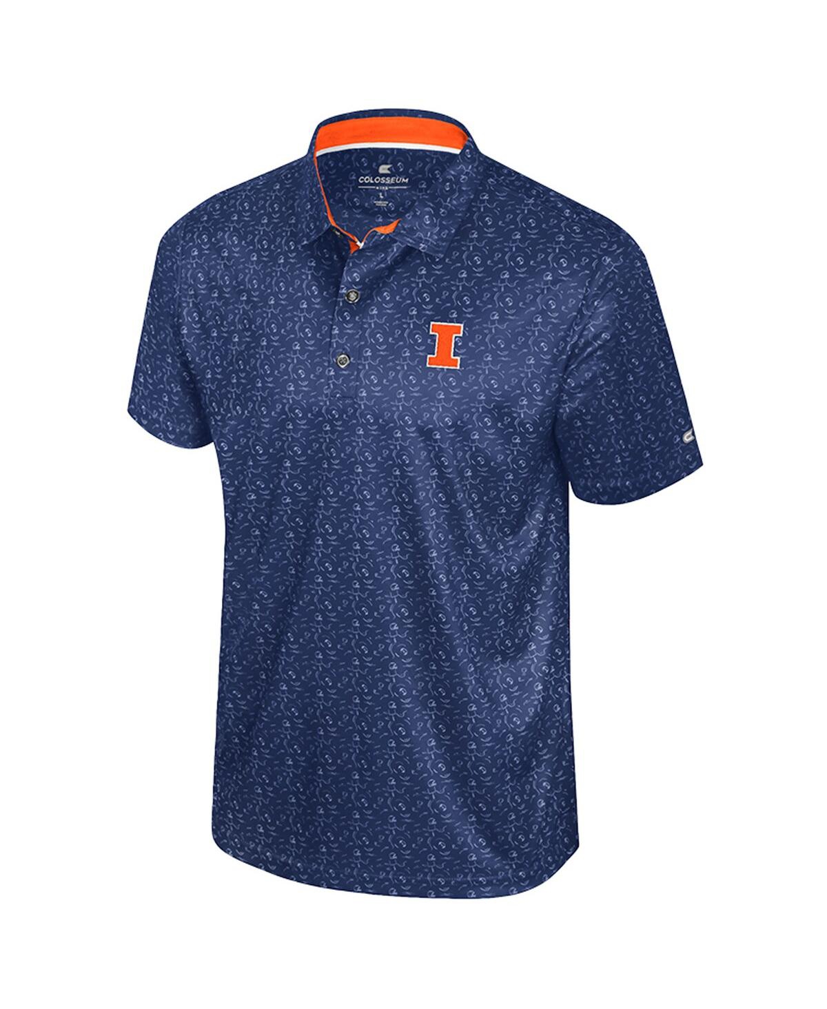 Colosseum Men's Navy Illinois Fighting Illini Football Print Polo Shirt