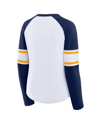 Women's White/Navy Milwaukee Brewers Blitz Package Raglan Lace-Up V-Neck Long Sleeve T-Shirt