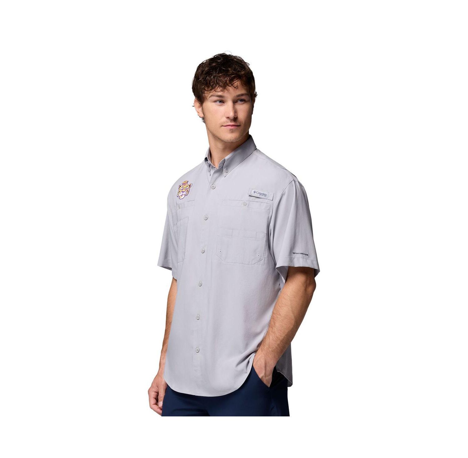 Men's Gray LSU Tigers Tamiami Omni-Shade Button-Down Shirt
