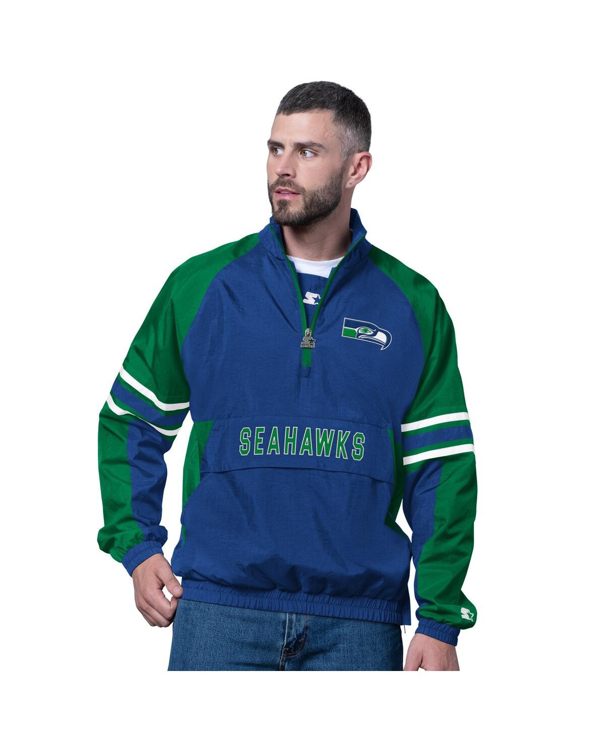 Starter Men's Royal Seattle Seahawks Vintage Logo Prospect Half-zip Pullover Sweatshirt In Blue