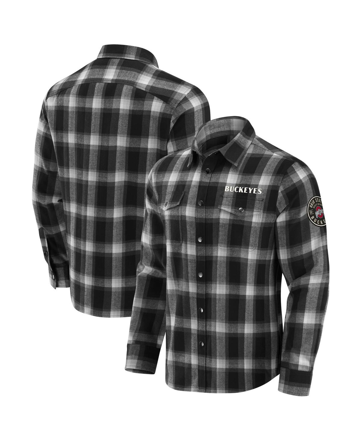 Darius Rucker Collection by Fanatics Men's Black Ohio State Buckeyes Team Flannel Plaid Full-Snap Shirt