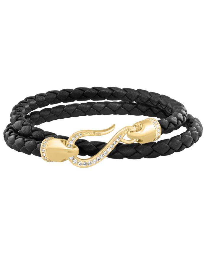 EFFY Collection Men's White Zircon Black Leather Bracelet (3/4 ct. t.w.)