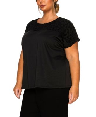 Plus Size Cheetah Burnout Contrast Yoke Dolman Top