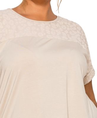 Plus Size Cheetah Burnout Contrast Yoke Dolman Top