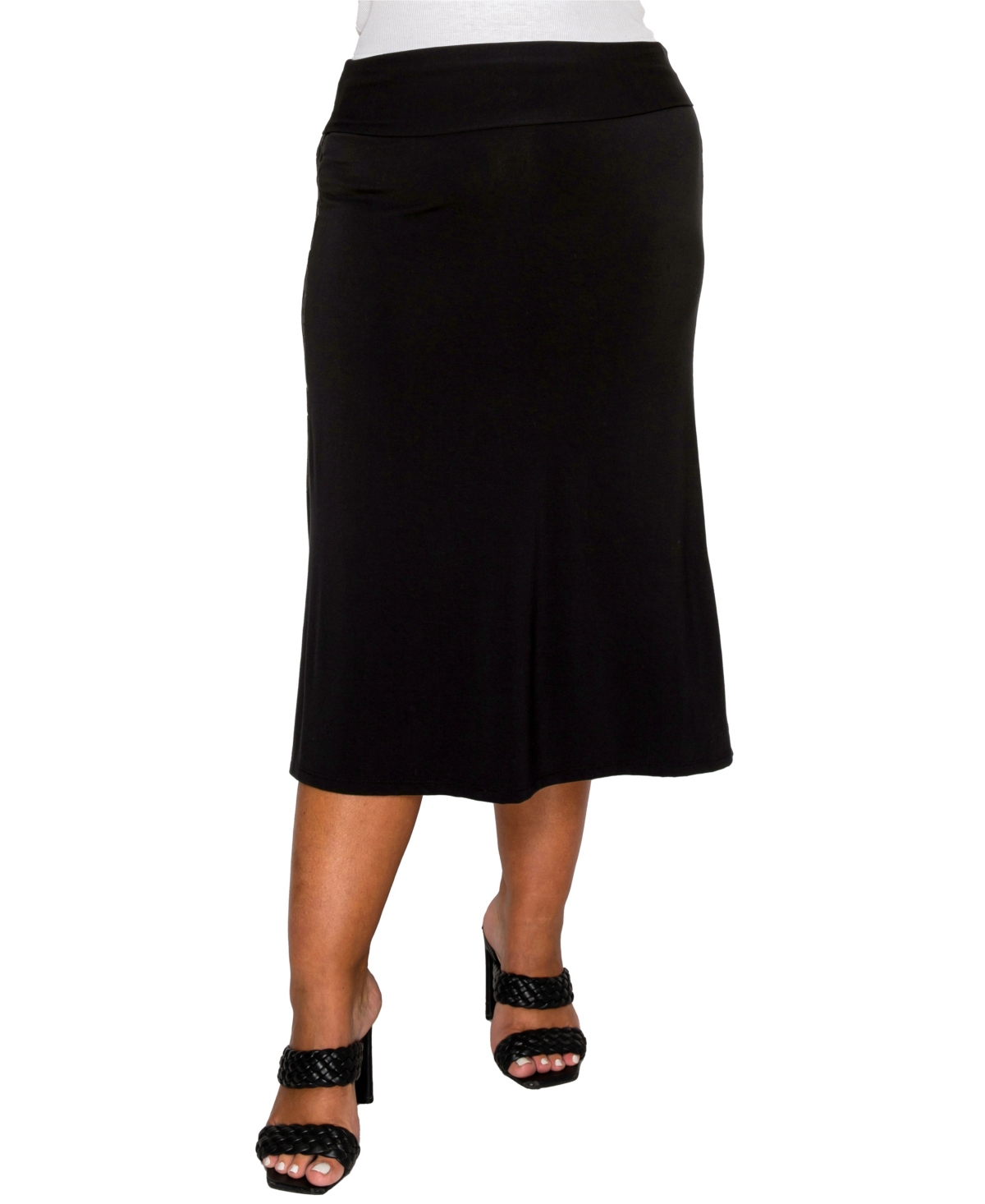Coin 1804 Plus Size Cheetah Burnout Contrast Fold Over Midi Skirt In Black