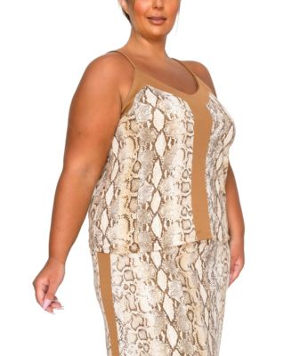Plus Size Python Contrast Panel Cami Top