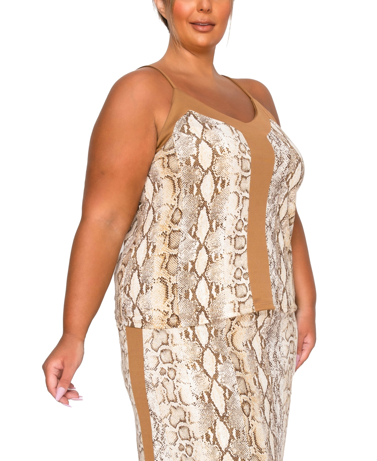 Coin 1804 Plus Size Python Contrast Panel Cami Top In Multi