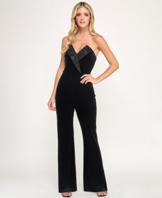 Juniors Velvet Tuxedo Jumpsuit