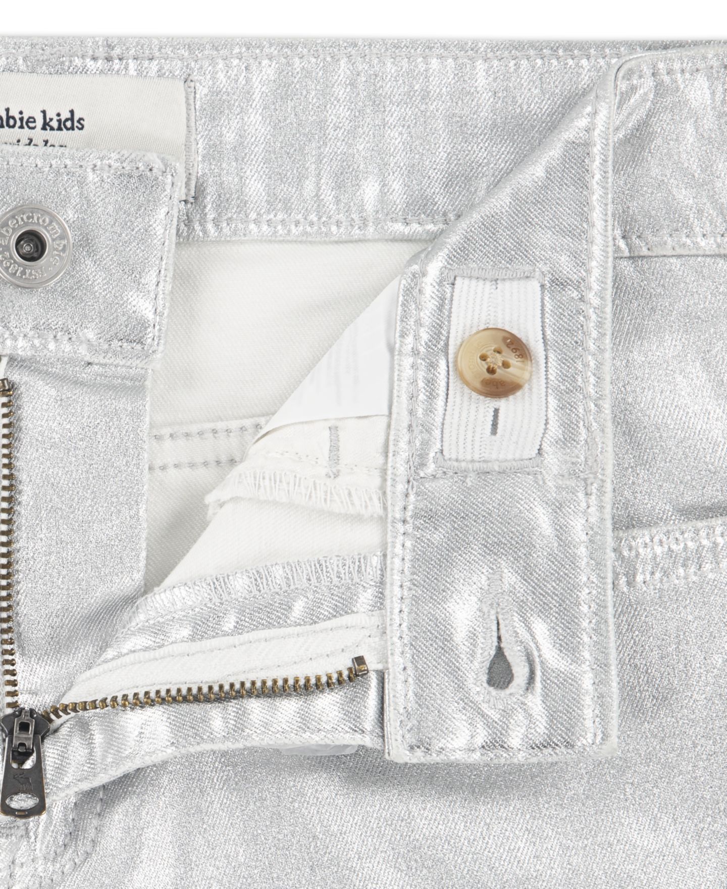 Джинсы abercrombie kids Shine High Rise Wide Leg Jeans для девочек, цвет: Серебряный — фото 6