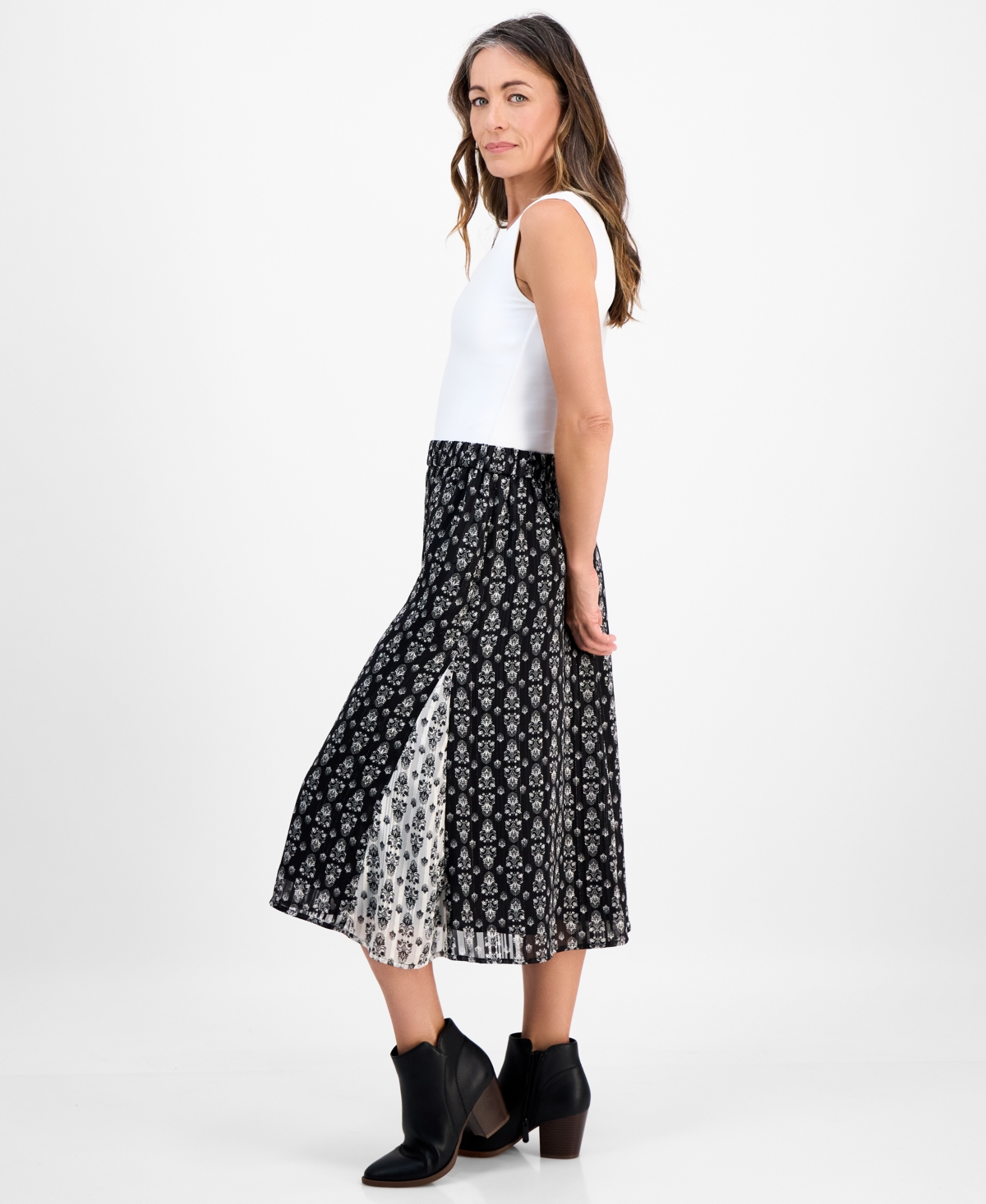 Style & Co Petite Damask Shine Mixed-Print Skirt, Macy's Exclusive