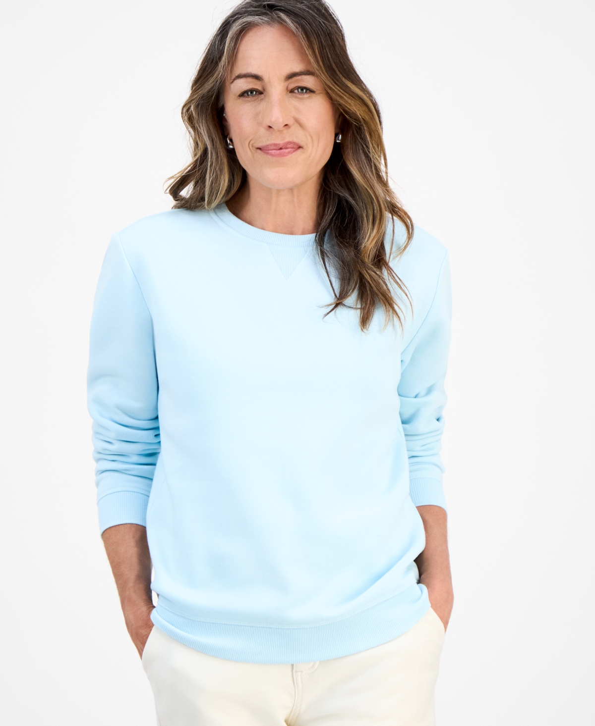 Style & Co Petite Crewneck Long-Sleeve Fleece Sweatshirt, Created for Macy's