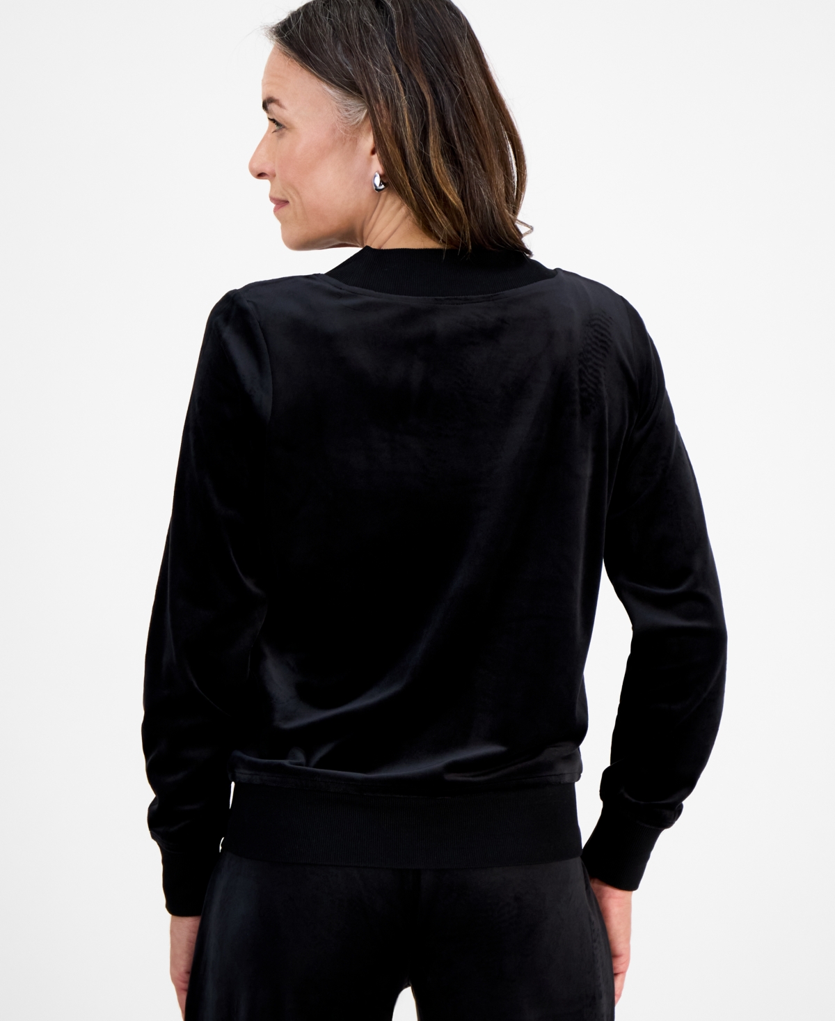 Style & Co Petite Easy V-neck Long-sleeve Velour Top, Macy's Exclusive In Black