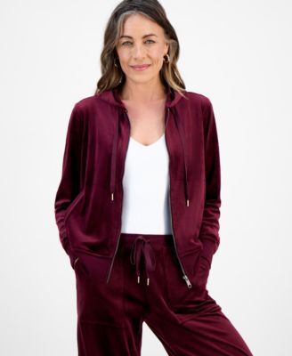 Macy's - Petite Zip-Front Long-Sleeve Velour Hoodie