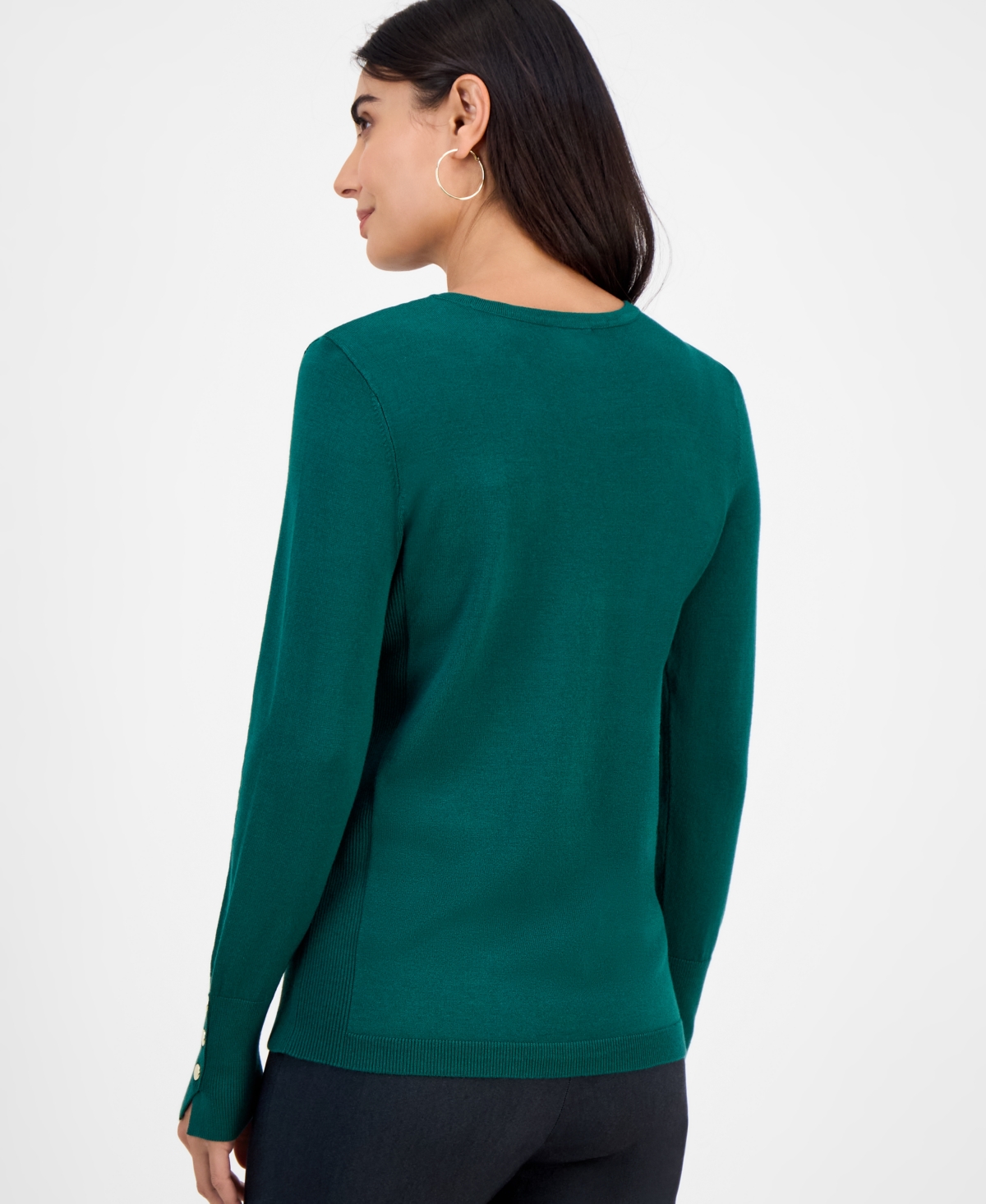 Jm Collection Petite Rivet-detail Sweater, Created For Macy's In Green