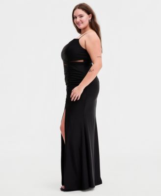 Trendy Plus Size Illusion-Midriff Square-Neck Gown