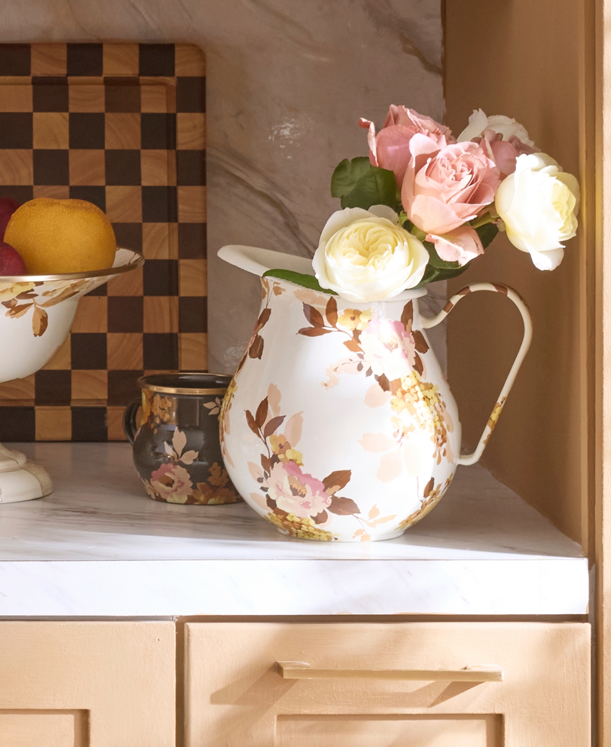 Mackenzie-childs Wild Rose White Pitcher In Multi