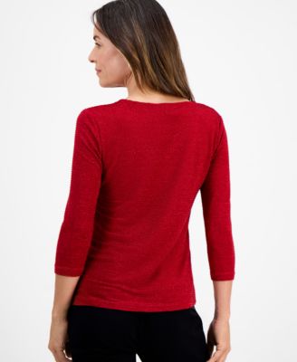 Petite Shine Stripe Jacquard Keyhole Top, Macy's Exclusive 