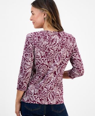 Petite Printed Henley Top, Macy's Exclusive