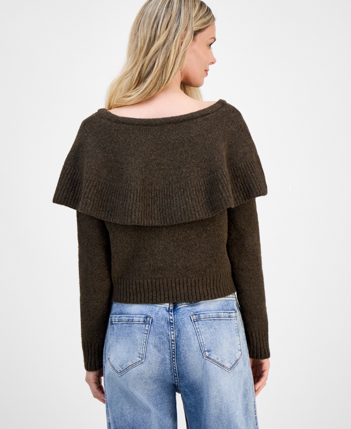 And Now This Petite Cape-overlay Long-sleeve Sweater, Macy's Exclusive In Brown