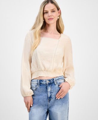 And Now This - Petite Embroidered Lace-Trim Top