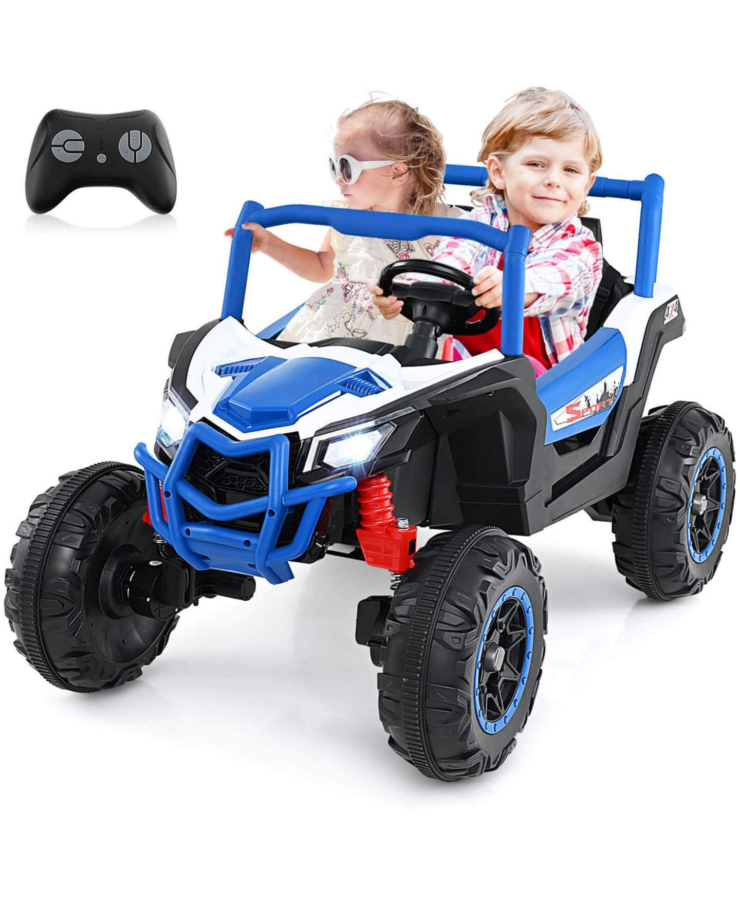 Детская игрушка Costway 24V 2-Seater Ride On UTV, 4 x 100W Engine, 4WD/2WD Switchable, Remote Control, For Up to 2 Players, от 3 лет, цвет: Синий — фото 1