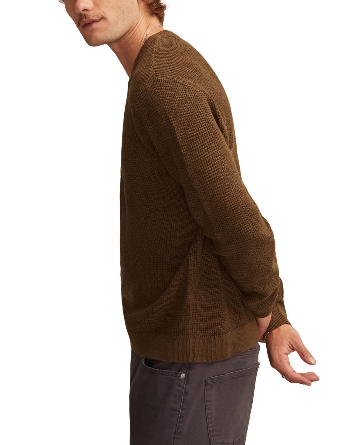 Lucky Brand Waffle Cotton & Linen Crewneck Sweater In Brown