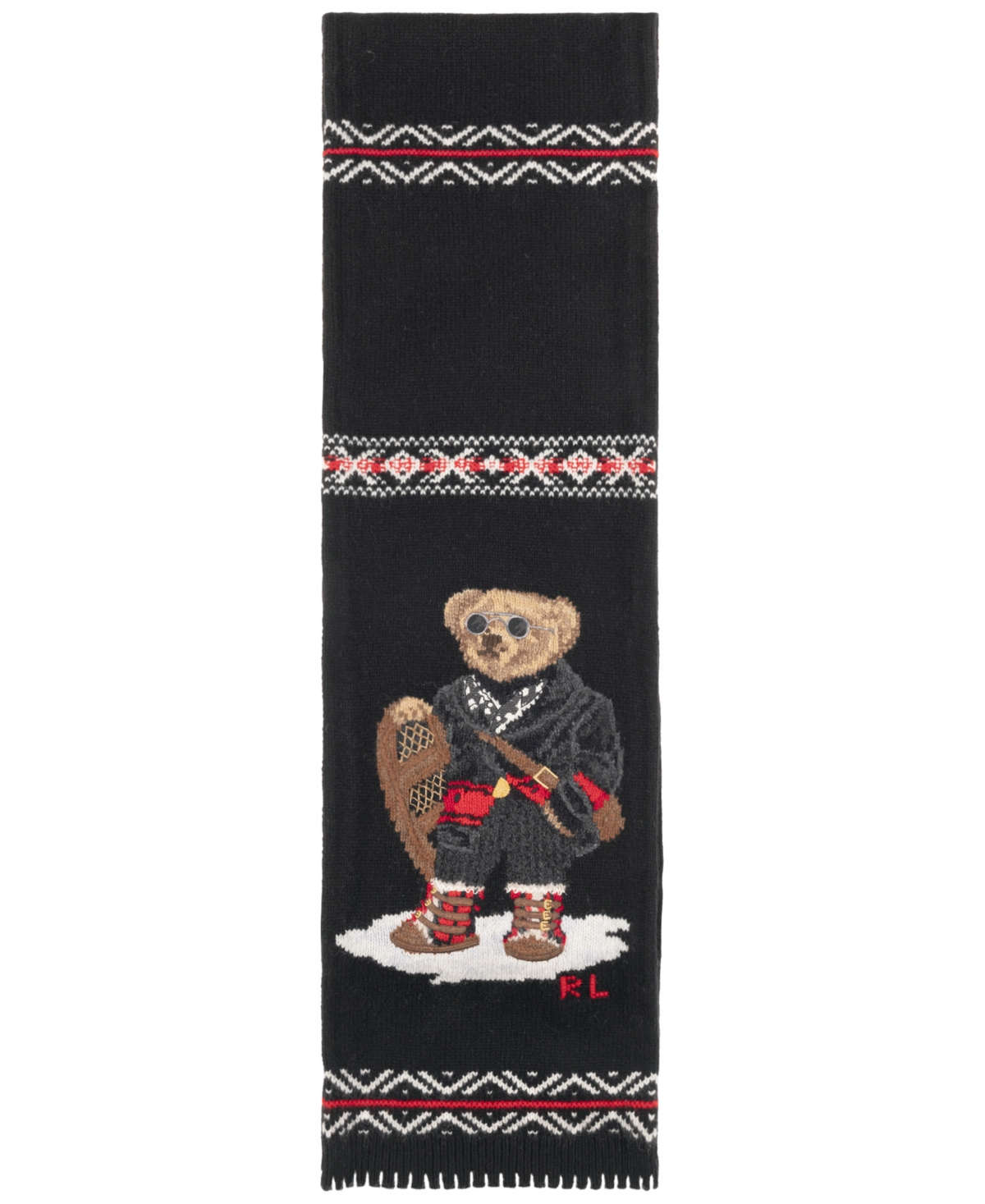 Polo Ralph Lauren Teddy Bear Motif Merino-wool Scarf In Black