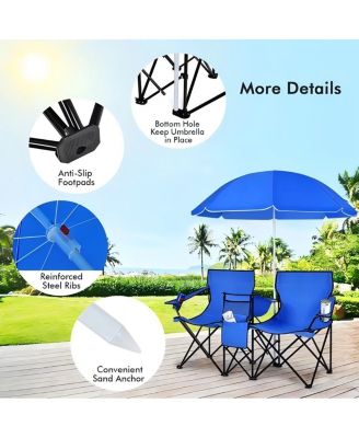 SUGIF 2-Person Camping Chair with Adjustable Canopy and Cooler