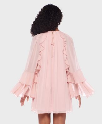 Juniors' Ruffled Chiffon Long-Sleeve Dress