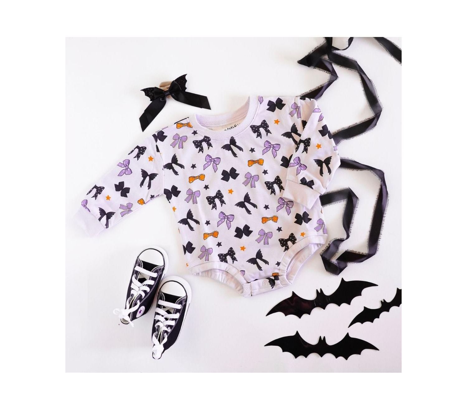 Baby Girl Spooky Bows Halloween Long Sleeve Romper