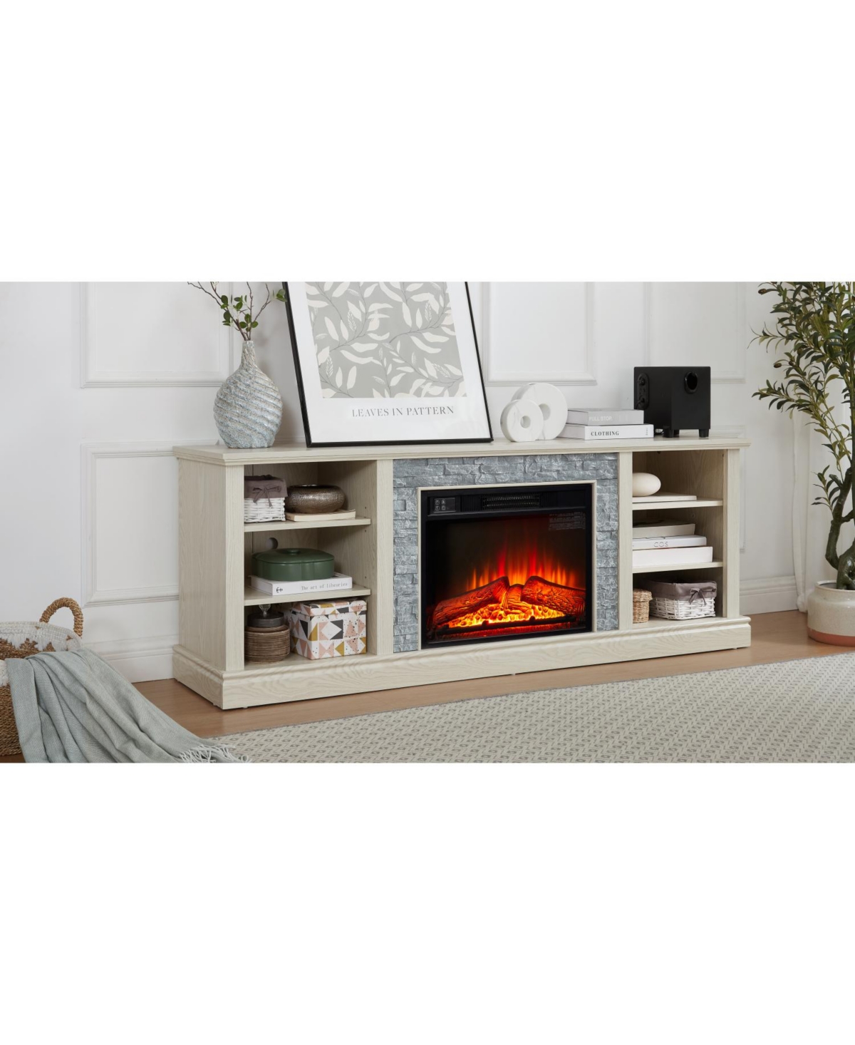 Streamdale Modern White Tv Stand with Fireplace, 70"L Storage Cabinet