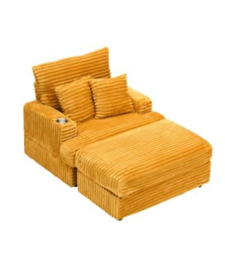 Cozy Armchair & Ottoman Set 39" Spring Upholstered Sofa with Cup Holder