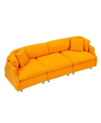 Streamdale Modern Grey Velvet 3-Seat Sofa with Cushions