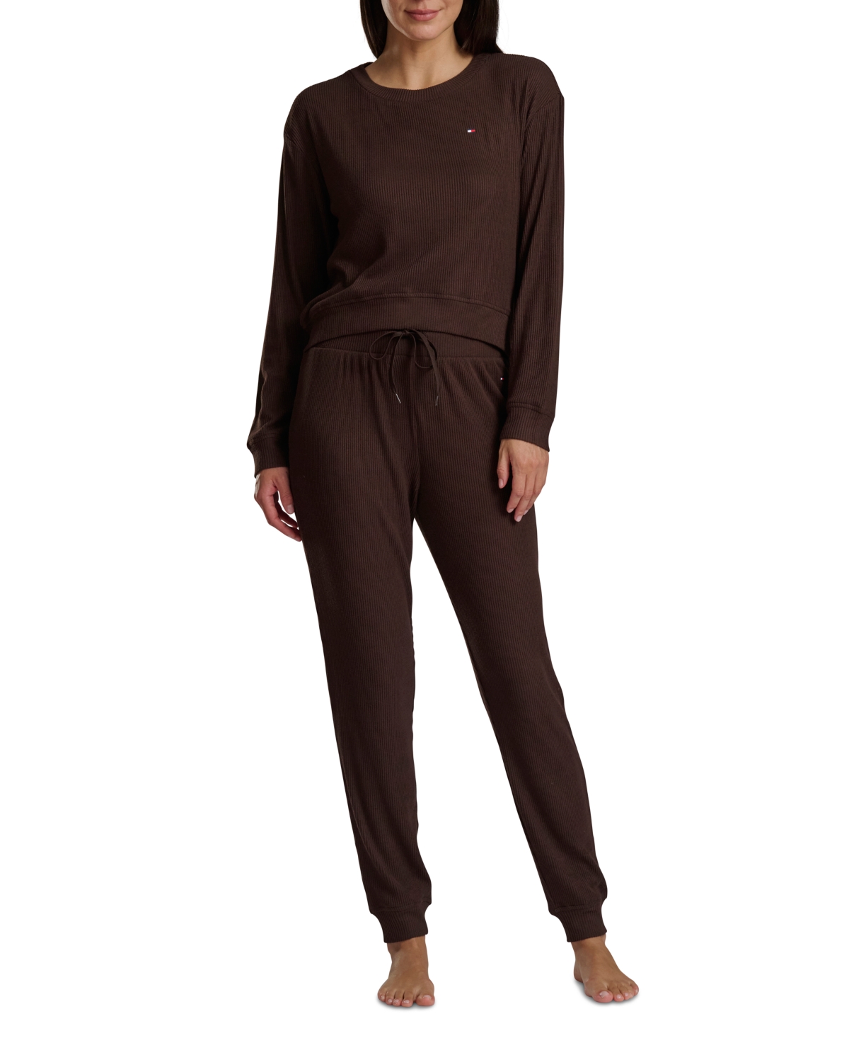 Tommy Hilfiger Women's 2-piece Long Sleeve Cardigan And Pants Set In Brown