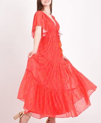 Women's Red Tiered Maxi Dress