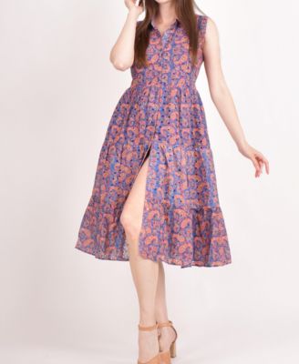 Women's Embroidered Tiered Midi Dress